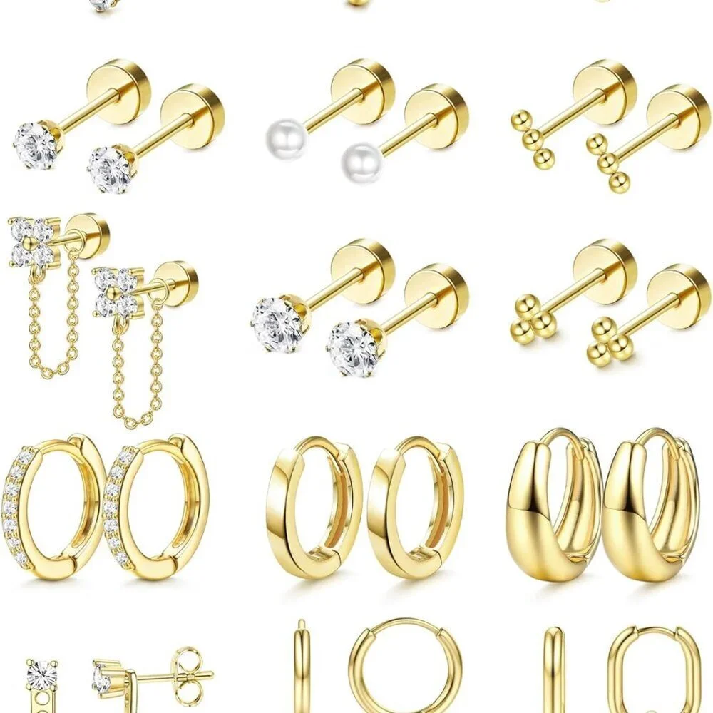 Flat Back Earrings Women Hypoallergenic Surgical Steel Multiple Piercings